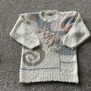 Vintage Margules Sweater Womens Small Multicolor Crew Neck Floral Knit Pullover